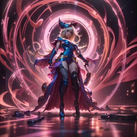 ((hiperrealista)), ((escena de cine)), dark magician girl  de rodillas, en el suelo, llevar un traje transparente, perfecto, vis...