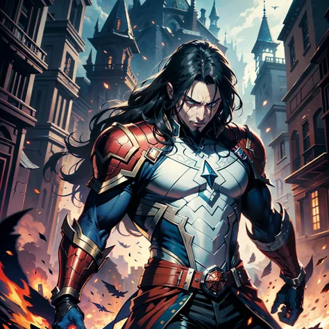 Castlevania Lord of the Shadows hyper realistic super detailed Dynamic cinematic scenes of men in battle Marvel comics style hyper realistic super detailed Dynamic shot master piece