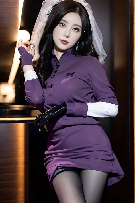 Charming Japanese style beauty、Brown hair、Evil Female Executive、Night city、Move ki、The Darkness、seductiv、brainwash、Retrofit equipment、Evil Fall、wicked、darkness、Purple Eyeshadow、black pantyhose、Evil Bride、Black pleated skirt、Dark