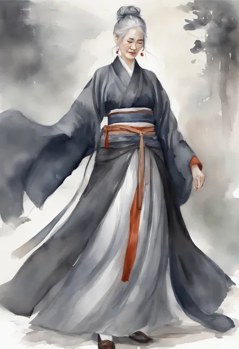 Hakama、full body Esbian、gray hair and gray color,,,、((​masterpiece))、60 Talent、femele、animesque