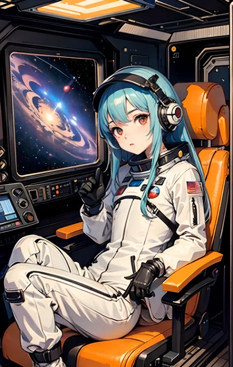 1girl in, Adult female space fighter pilot in cockpit of ship in mega detail suit, Sit with a stick、Detailed hyper control panel and reunion with dial, Buttons and levers, Cyberpunk Ballads, High-tech graphics throughout the costume, top-quality, ​masterpi...