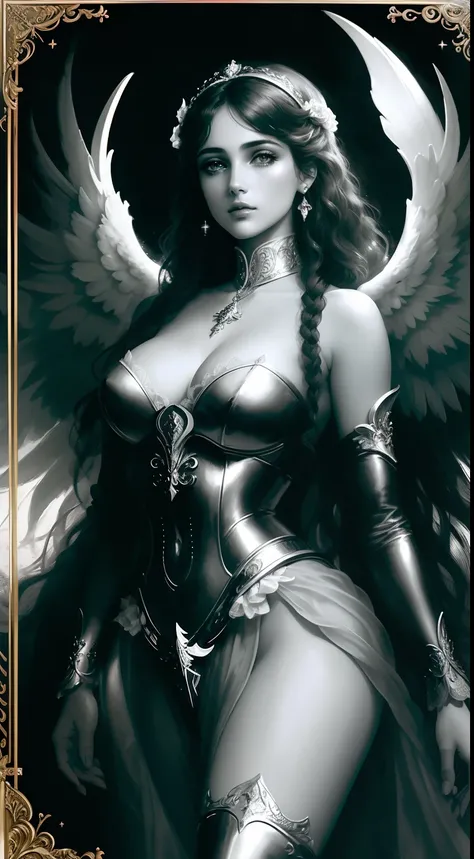 chica angelical vestida de pirata posando, detalles precisos, rostro detallado, fantasy, dramatic, intrincado, elegante, muy detallado, Pintura digital, colorido , Art Station, arte conceptual, smooth and sharp focus, illustration, arte de Gustave Dore, Oc...