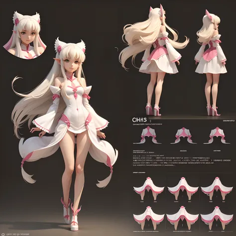 "Chi de chobits", "Chi of Clothes", Model sheet, alta qualidade, super realista, hiper detalhado, 10k, 3D.