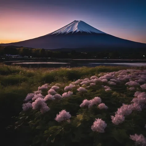 Master Parts、Superior Quality、superior image quality、The 8k quality、Beautiful pictures of the starry sky、magnifica、(Mt fuji:1.25)、dramatic cloud:1.5、Evening glow:1.9