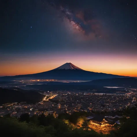 Master Parts、Superior Quality、superior image quality、The 8k quality、Beautiful pictures of the starry sky、magnifica、(Mt fuji:1.25)、dramatic cloud:1.5、Evening glow:1.9