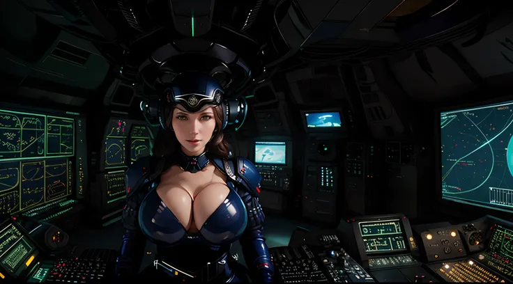 Headgear Big Boobs Beautiful Ass (Meisterwerk), best quality, ausdrucksstarke Augen, Perfektes Gesicht commander room lange blaues har