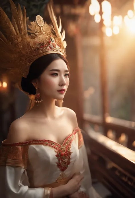 Best Picture Quality, Masterpiece Level, Ultra High Resolution, Realism, Fantasy Theme, Head Close-Up, A Girl, Single, Scatter, Chinese Architecture, Indoor, First-Person Perspective, Phoenix Headdress, Floral Dress, Get Detailed Interior Lighting and Cine...