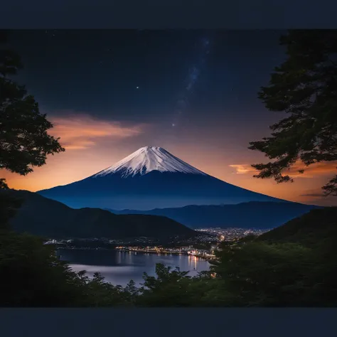 Master Parts、Superior Quality、superior image quality、The 8k quality、Beautiful pictures of the starry sky、magnifica、(Mt fuji:1.25)、dramatic cloud:1.5、Evening glow:1.9