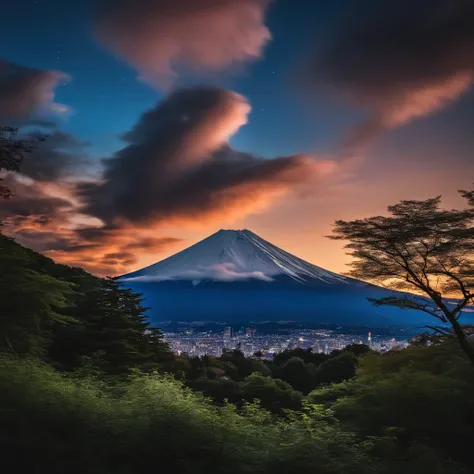 Master Parts、Superior Quality、superior image quality、The 8k quality、Beautiful pictures of the starry sky、magnifica、(Mt fuji:1.25)、dramatic cloud:1.5、Evening glow:1.9、Lenticular clouds:1.9