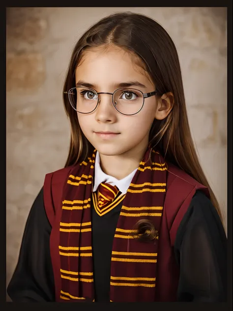 realistic photo of a 10-year-old girl of european appearance, slightly curly brown thick hair below the shoulder blades(to the m...