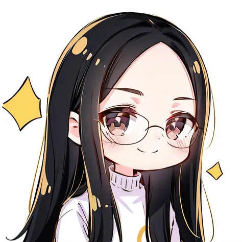 超a high resolution, best-aesthetic, white  clothes, black-frame glasses，long whitr hair，middle parted hairstyle, flat avatar, an...