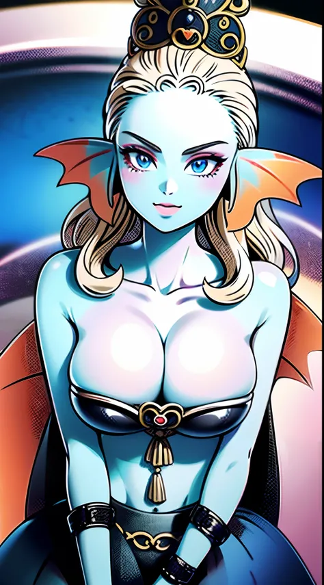 8K,high quality,animated,clean,clean,bright,highlights in eyes,sexy,super big tits,oversized boobs,erotic,well drawn,nude,beautiful line drawing. Blue skin (intensity 2.0), well drawn ears, ears are blue and orange gradient fins, blue nipples (always), blu...