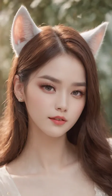 Best quality,4K,8K,A high resolution,Masterpiece:1.2,Ultra-detailed,Realistic:1.37,Cute,Girly,Portrait style,Long hair,Cat ears，Sparkling eyes,piercing eyes,Cat-like eyes,Beautiful face,rosycheeks,Soft and flawless skin,young look,pouty lips,Cat ears,Delic...