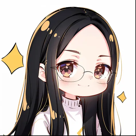 超a high resolution, best-aesthetic, white  clothes, black-frame glasses，long whitr hair，middle parted hairstyle, flat avatar, an...