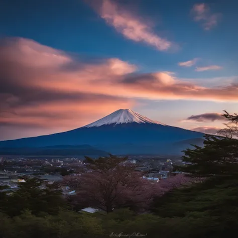 Master Parts、Superior Quality、superior image quality、The 8k quality、Beautiful pictures of the starry sky、magnifica、(Mt fuji:1.25)、dramatic cloud:1.5、Evening glow:1.9、Lenticular clouds:1.9