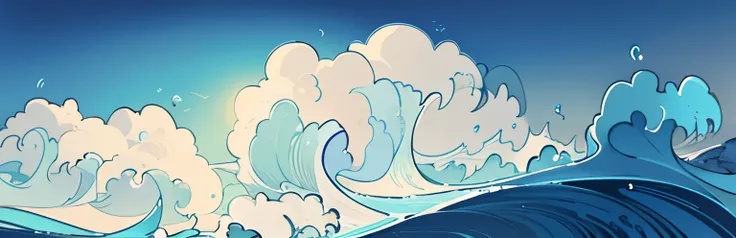 swell sea,Illustrated story,blue colors,