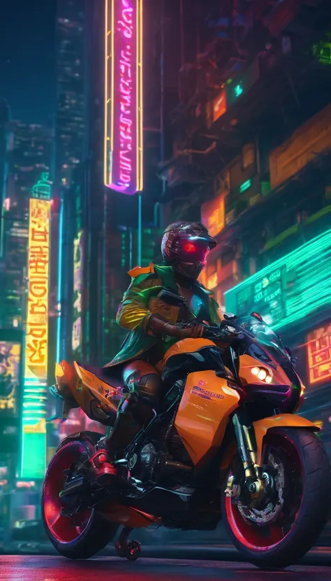 Motocicleta estilo cyberpunk, Verde e cor neon, It has an intricate mechanical structure and luminescent parts. fundo simples, Lighting style: Public lighting. Palavras de fantasia: poderoso, Elegante, Futuristic, chassi exposto, Tron Halo，Lifan V16Plus，a ...