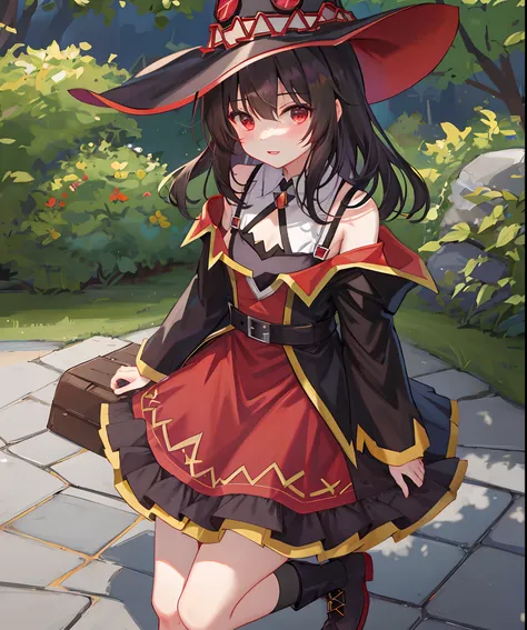 master part,1megumin,sozinha,carmesim_estilo_fantasia, majo_fantasia, witch hat ,broche, botas,vassoura,propriedade_vassoura,sta...