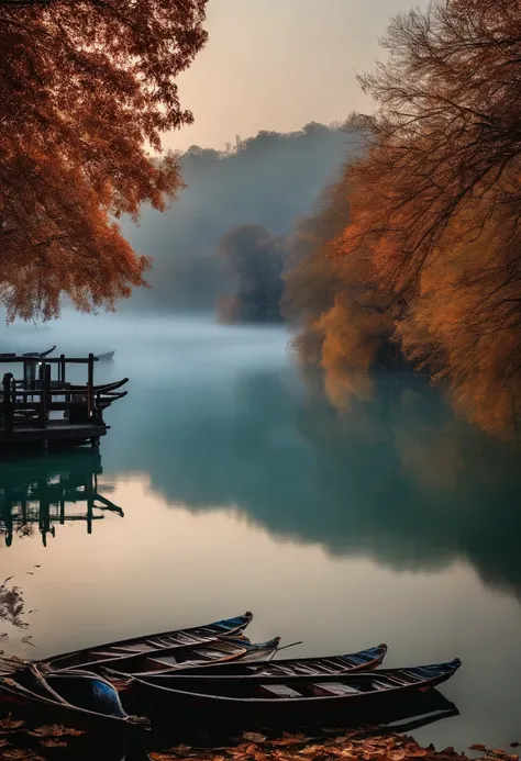 (tmasterpiece，Authentic photography，Realistic photography，Concise composition：1.5），West Lake scenery，fog atmosphere，Sateen，Beautiful artistic conception