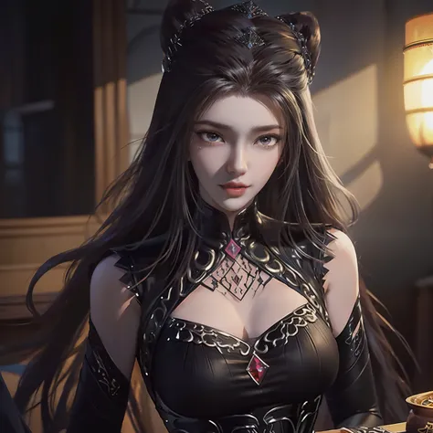 a close up of a woman in a black and red outfit, a beautiful fantasy empress, ((a beautiful fantasy empress)), xianxia fantasy, by Yang J, full body xianxia, game cg, fantasy art style, inspired by Li Mei-shu, xision wu, loong, beautiful elegant demon quee...