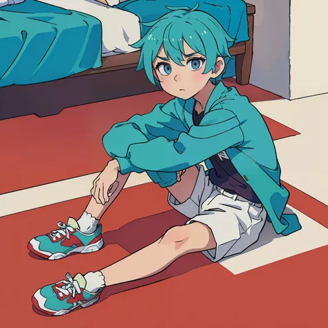 Shota， sem usar sapatos， Meias brancas， He sat on the floor， 2caras，desgaste esportivo（vermelho， Branco）， tmasterpiece， K HD |