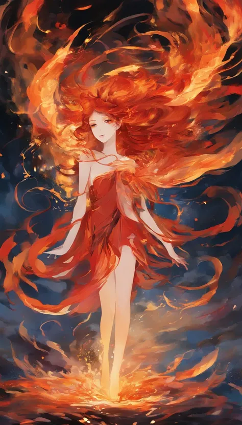 Girl playing with fire, ablaze with intensity, Glowing embers, Swirling smoke, Mesmerizing action, Flowing red hair, sparks flying, Fearless expression, Dark background, Intense lighting, Fiery atmosphere, dynamicposes, Dangerous beauty, Fascinating energy...