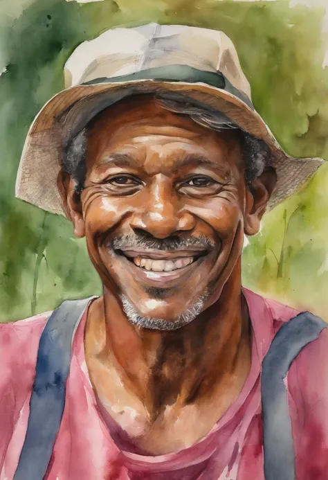 Por favor, crie uma imagem de um desenho de homem com 18 anos com pele morena. He is wearing a pink cap on his head and has a friendly smile on his face. Suas roupas podem ser casuais, como uma camiseta e jeans. The scene around you is cheerful and sunny, ...