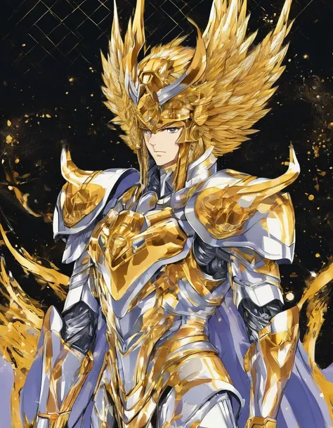 Cavaleiro de Ouro armadura de Libra, anime Saint seiya. homem cabelo preto, barba