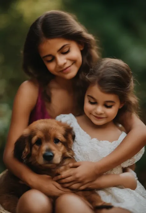 Make three friends together cuddled, duas meninas, uma morena e outra branca e um menino moreno