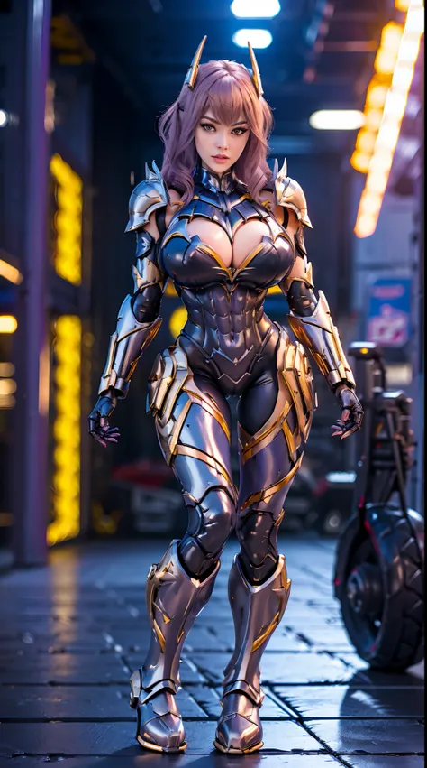 (nsfw:0.5), BATGIRL, HUGE BOOBS, BATTLE ARMOR FULL SUIT, (CLEAVAGE), TRANSPARANT, TALL LEGS, STANDING, THICK BODY, MUSCLE ABS.