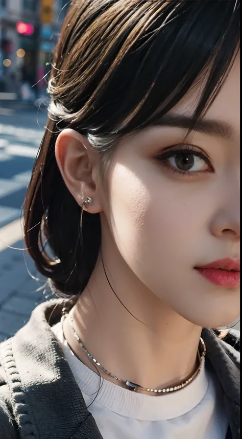 (top-quality:0.8)、perfect anime illustration、Extreme close-up portrait of beautiful woman walking in city