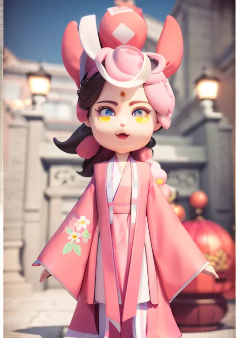 There is a doll dressed in pink,  3D Ultra-verbose, 3 d render stylized, ( highly detailed figure ), anime styled 3d, nezuko-chan, Palace ， A girl in Hanfu, Stylized anime, stylized as a 3d render, Detailed fanart, nezuko, Anime figurines clothes are all p...