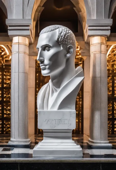 White marble bust of Kobe Bryant，It has the style of a museum. dark ambiance, High contrast between light and shadow, professional photoshooting, , Amount of light, cinematic ligh，8K