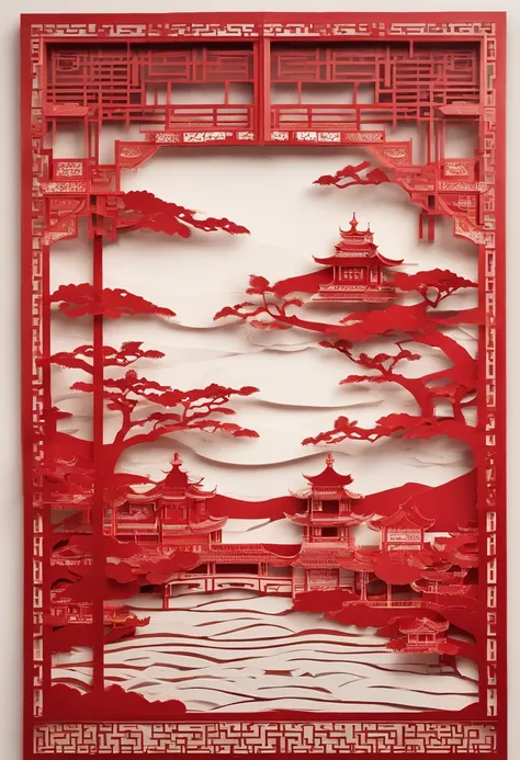 Masterpiece, Traditional Chinese house，beautiful render of a fairytale, In the style of paper art, painting of beautiful, beautiful as the moon, A very complex masterpiece, Red Beautiful intricate masterpiece, multi-layer, mysterious, Castle