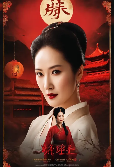 (Best quality, Movie poster style), A beautiful woman with (one red eye:1.2),(Meaningful Chinese screenwriting:1.1), Combine elements perfectly.