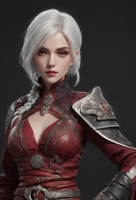 Cirilla Fiona Elen Riannon，Highest image quality，Outstanding details，超高分辨率，（Fidelity：1.4）, Favor the details，closeup cleavage，dawn，Snow，winter，Wizard Sword，He has a delicate and beautiful face，Red Japanese oni armor，Raised sexy，frontage，cyber punk perssona...