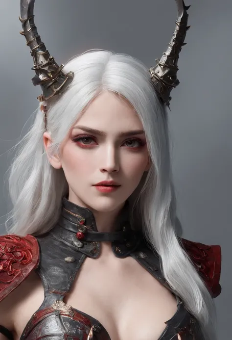 Cirilla Fiona Elen Riannon，Highest image quality，Outstanding details，超高分辨率，（Fidelity：1.4）, Favor the details，closeup cleavage，dawn，Snow，winter，Wizard Sword，He has a delicate and beautiful face，Red Japanese oni armor，Raised sexy，frontage，cyber punk perssona...