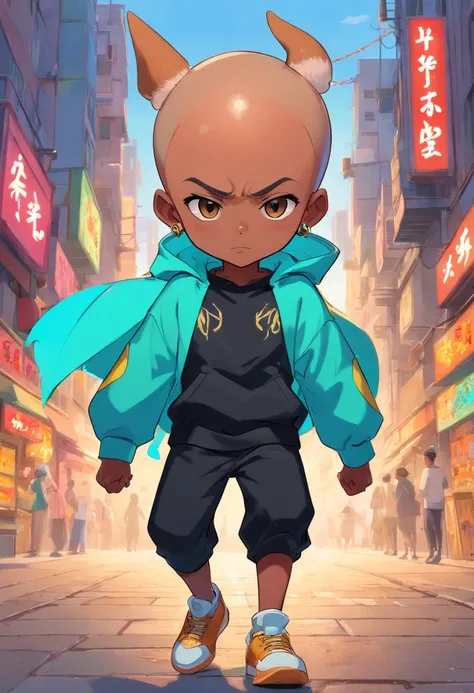 Batboy Boy, (Pointy Ears Caramel Brown skin Black boy moor, Bald Hairstyle::8 ), Streetwear, Full Slime Body, colors neon, risa loca, malvada, Hair::-10