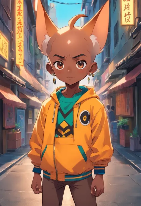 Batboy Boy, (Pointy Ears Caramel Brown skin Black boy moor, Bald Hairstyle::8 ), Streetwear, Full Slime Body, colors neon, risa loca, malvada, Hair::-10