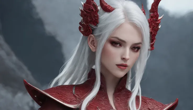 Cirilla Fiona Elen Riannon，Highest image quality，Outstanding details，超高分辨率，（Fidelity：1.4）, Favor the details，closeup cleavage，dawn，Snow，winter，Wizard Sword，He has a delicate and beautiful face，Red Japanese oni armor，Raised sexy，frontage，cyber punk perssona...