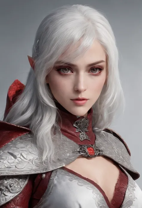 Cirilla Fiona Elen Riannon，Highest image quality，Outstanding details，超高分辨率，（Fidelity：1.4）, Favor the details，closeup cleavage，dawn，Snow，winter，Wizard Sword，He has a delicate and beautiful face，Red Japanese oni armor，Raised sexy，frontage，cyber punk perssona...