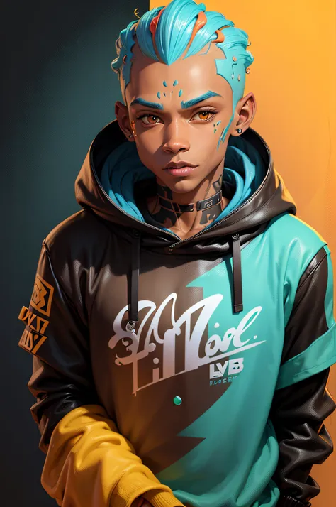 pixarstyle Monster Boy, Caramel Brown skin Black boy moor, Bald Hairstyle, Streetwear, Full Slime Body, colors neon, risa loca, malvada