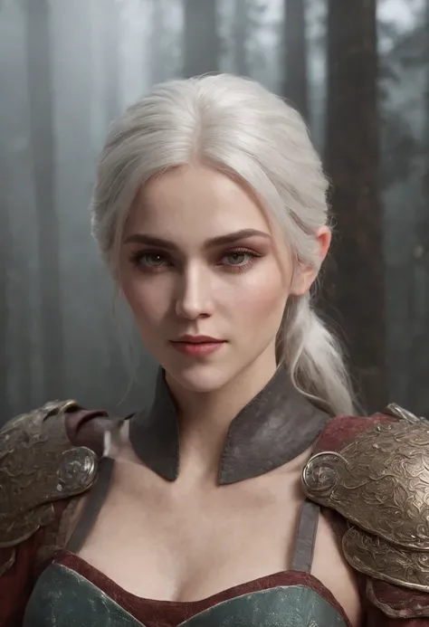 Cirilla Fiona Elen Riannon，Highest image quality，Outstanding details，超高分辨率，（Fidelity：1.4）, Favor the details，closeup cleavage，dawn，Snow，winter，Wizard Sword，He has a delicate and beautiful face，Red Japanese oni armor，Raised sexy，frontage，cyber punk perssona...