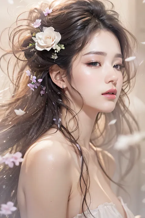 1womanl、Early 20s、(beauitful face:1.5)、Shower with a faint light、Shendin flower、From the overflowing tearbuds、Start smelling one by one、Distant spring、Give me love、And I hear your familiar voice