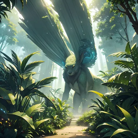 finest image, detailed and delicate depiction, space jungle fantasy, Jungle creatures Ive never seen before are listening to me, background galaxy, planet, professional lighting