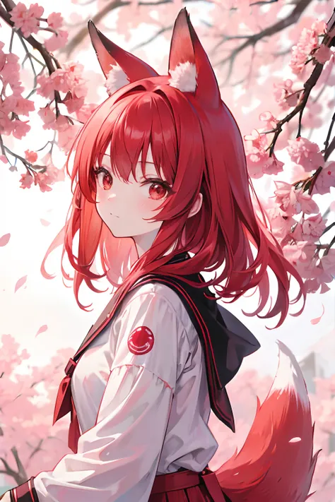 red tinted hair，Red fox ears，SakuraNS，the cherry trees，komono