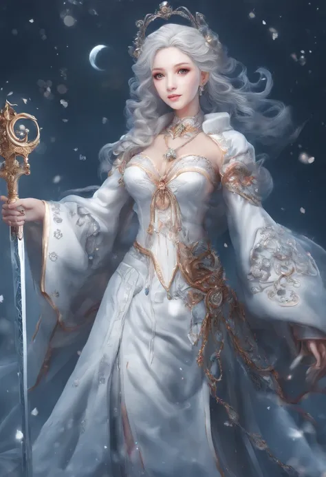 Elania Haywind，Highest image quality，Outstanding details，超高分辨率，（Fidelity：1.4）, Favor the details，closeup cleavage，dawn，Snow，winter，Wizard Sword，He has a delicate and beautiful face，（（Red and white semi-mechanical body：1.8）），Raised sexy，frontage，Futuristic，...