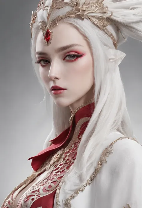 Elania Haywind，Highest image quality，Outstanding details，超高分辨率，（Fidelity：1.4）, Favor the details，closeup cleavage，dawn，Snow，winter，Wizard Sword，He has a delicate and beautiful face，（（Red and white semi-mechanical body：1.8）），Raised sexy，frontage，Futuristic，...