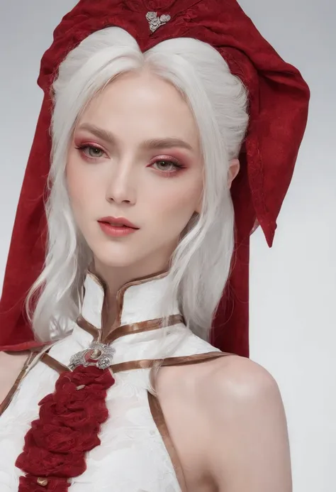 Elania Haywind，Highest image quality，Outstanding details，超高分辨率，（Fidelity：1.4）, Favor the details，closeup cleavage，dawn，Snow，winter，Wizard Sword，He has a delicate and beautiful face，（（Red and white semi-mechanical body：1.8）），Raised sexy，frontage，Futuristic，...