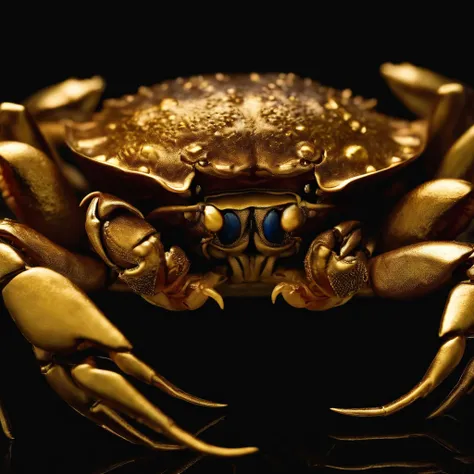 Crab Monster, forceful, Colossal, Crustacean, Metallic luster, Glowing in gold, metal texture